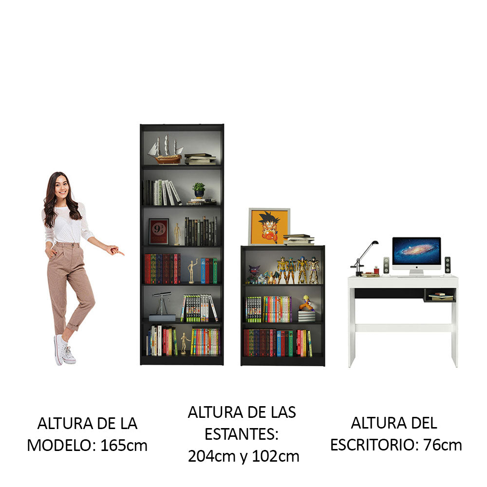 Escritorio Madesa Rubi + Estante 6908 + Estante 6907 Negro/Blanco