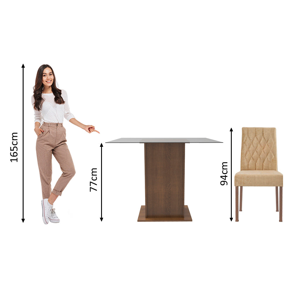 Juego de Comedor Madesa Cassia Mesa Tapa de Vidrio con 2 Sillas Marrón/Imperial
