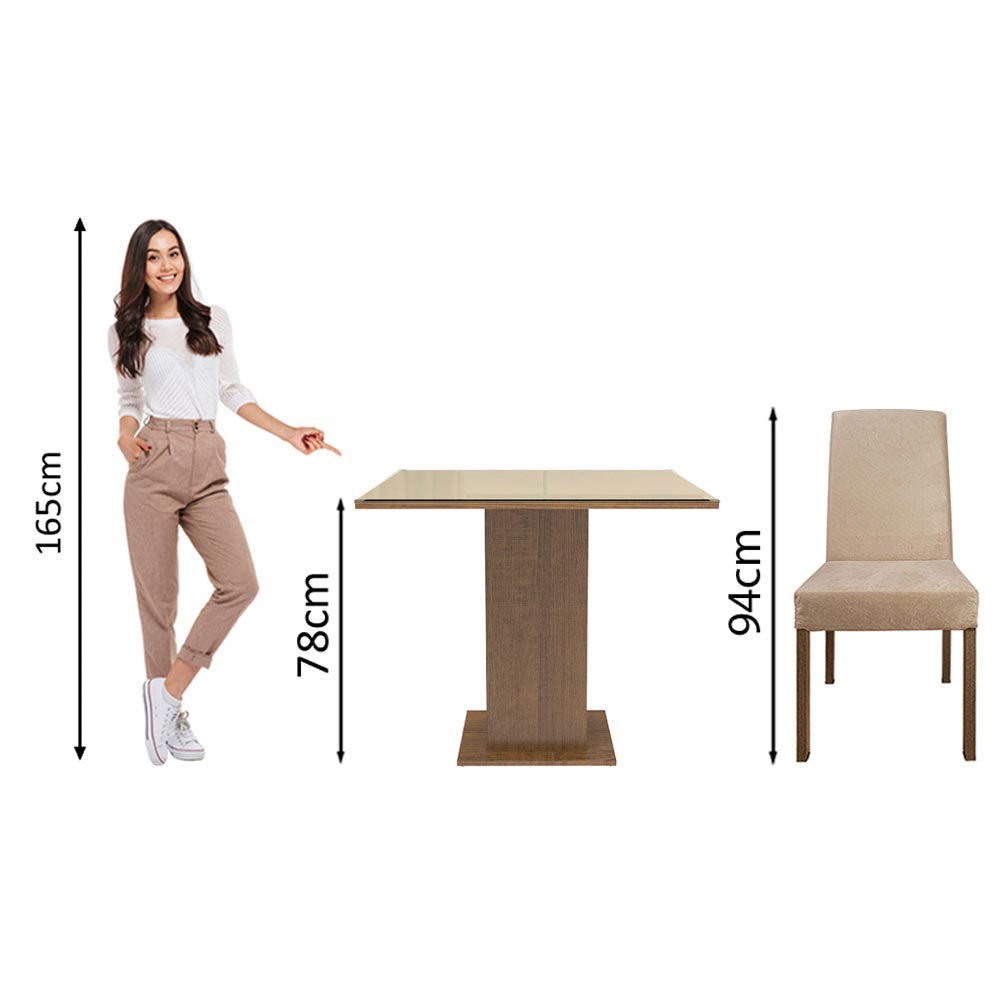 Juego de Comedor Madesa Evelin Mesa con Tapa de Vidrio con 4 Sillas Marrón/Crema/Imperial