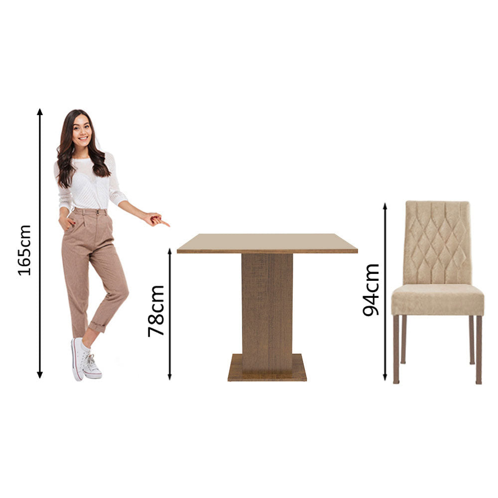 Juego de Comedor Mesa con Tapa de Madera 4 Sillas Livia Madesa - Marrón/Crema/Imperial