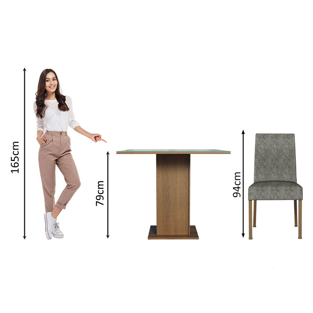 Juego de Comedor Mesa con Tapa de Vidrio 4 Sillas Marrón/Gris/Silver Anne Madesa
