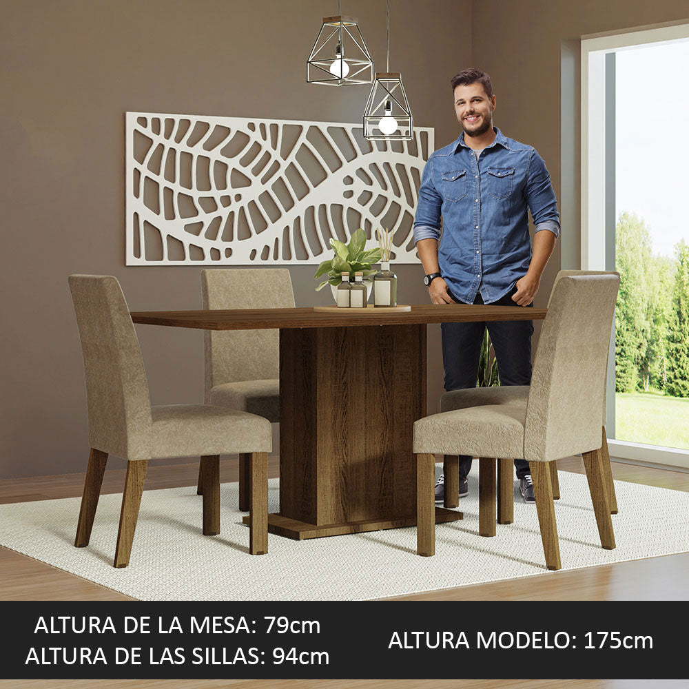 Juego de Comedor Mesa con Tapa de Madera 4 Sillas Marrón/Imperial Keila Madesa
