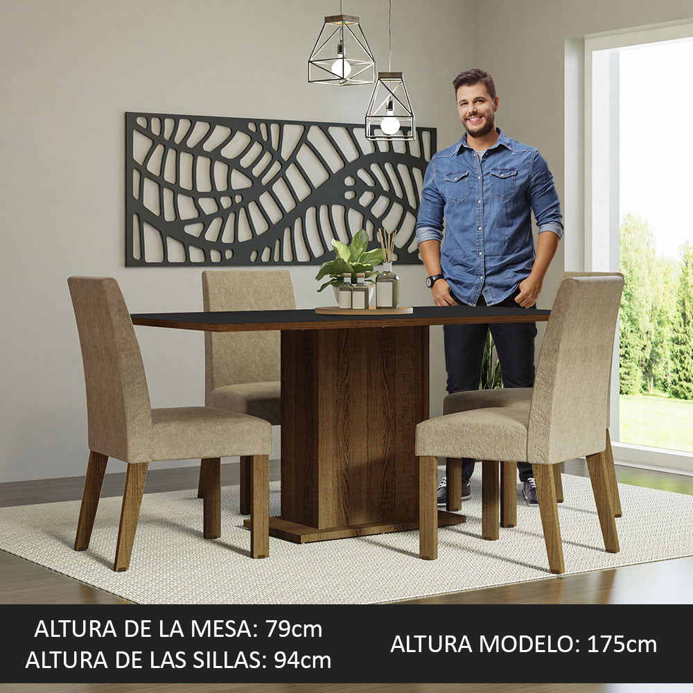 Juego de Comedor Mesa con Tapa de Madera 4 Sillas Marrón/Negro/Imperial Keila Madesa
