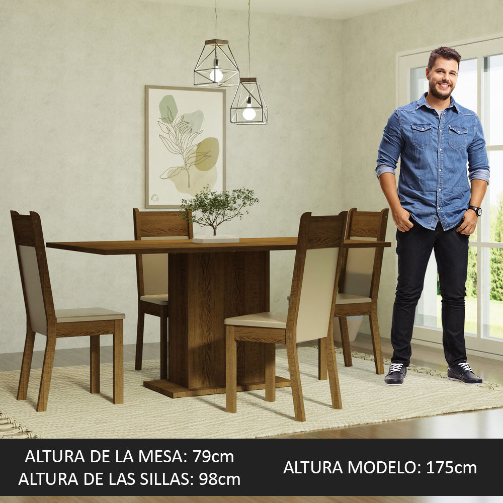 Juego de Comedor Mesa con Tapa de Madera 4 Sillas Marrón/Crema/Beige Elisa Madesa