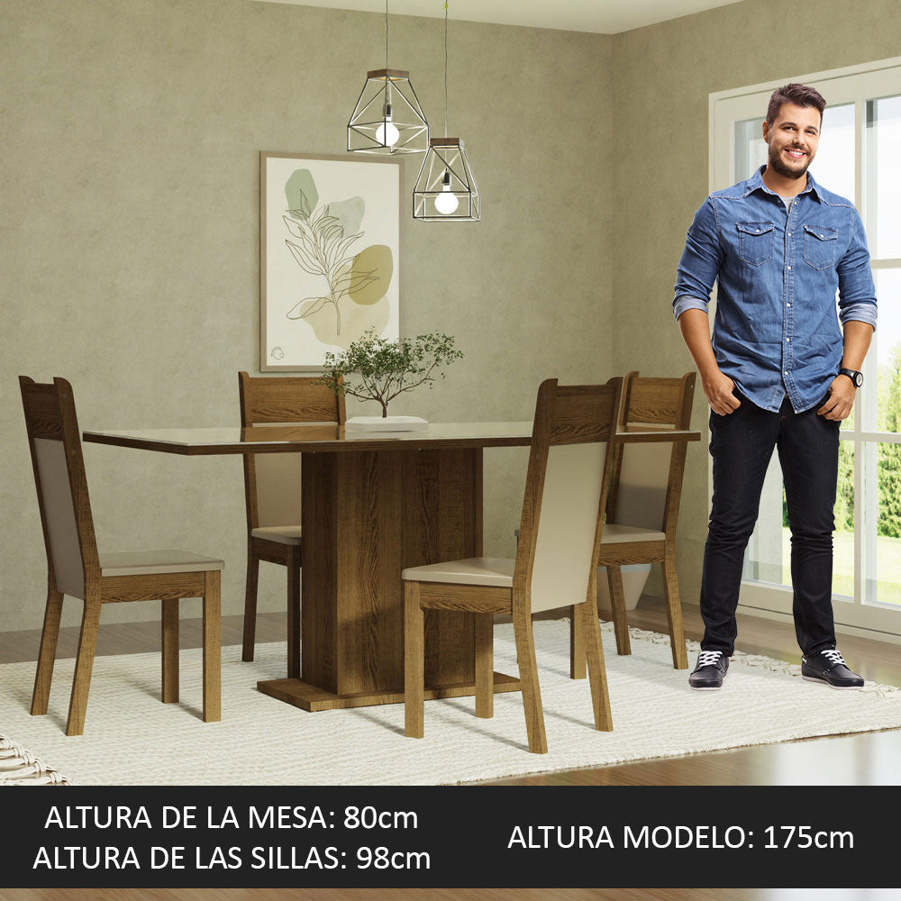 Juego de Comedor Mesa con Tapa de Vidrio 4 Sillas Crema/Marrón/Beige Greta Madesa