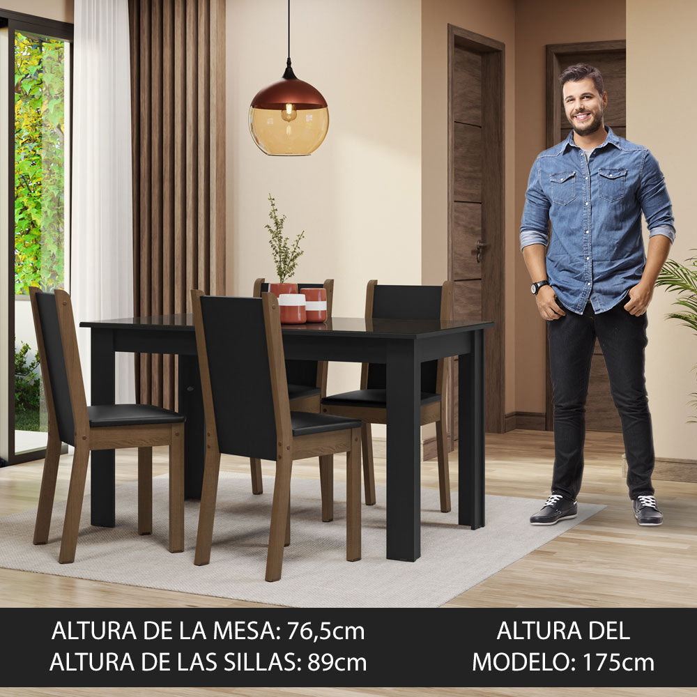 Juego de Comedor Mesada de Vidrio 4 Sillas Suzy Negro/Marrón