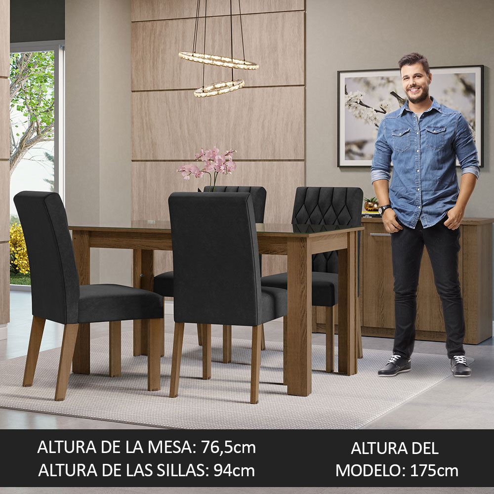 Juego de Comedor con Mesa de Tapa de Vidrio y 4 Sillas Marrón/Oxford Celina Madesa