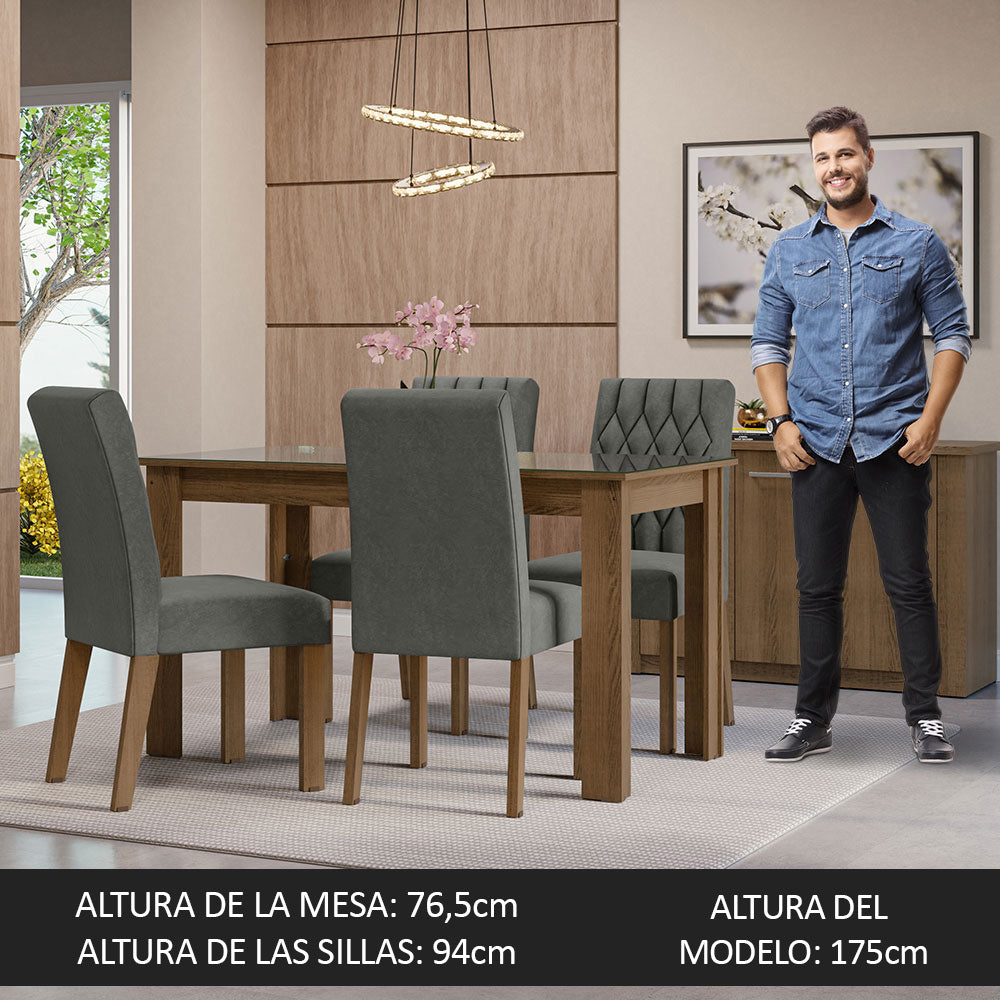 Juego de Comedor con Mesa de Tapa de Vidrio y 4 Sillas Marrón/Silver Celina Madesa