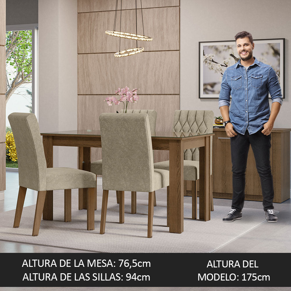 Juego de Comedor con Mesa de Tapa de Vidrio y 4 Sillas Marrón/Imperial Celina Madesa