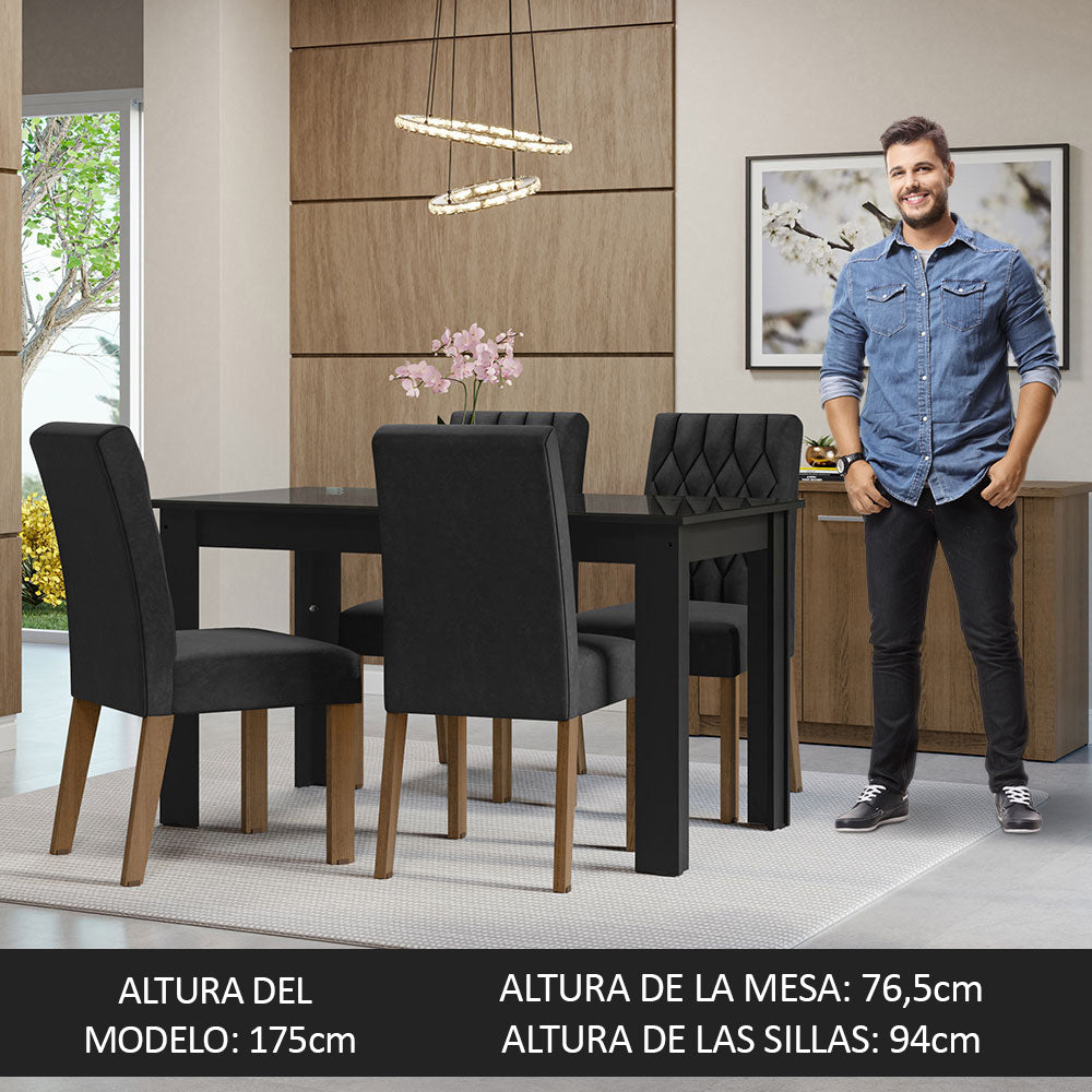 Juego de Comedor con Mesa de Tapa de Vidrio y 4 Sillas Negro/Oxford Celina Madesa