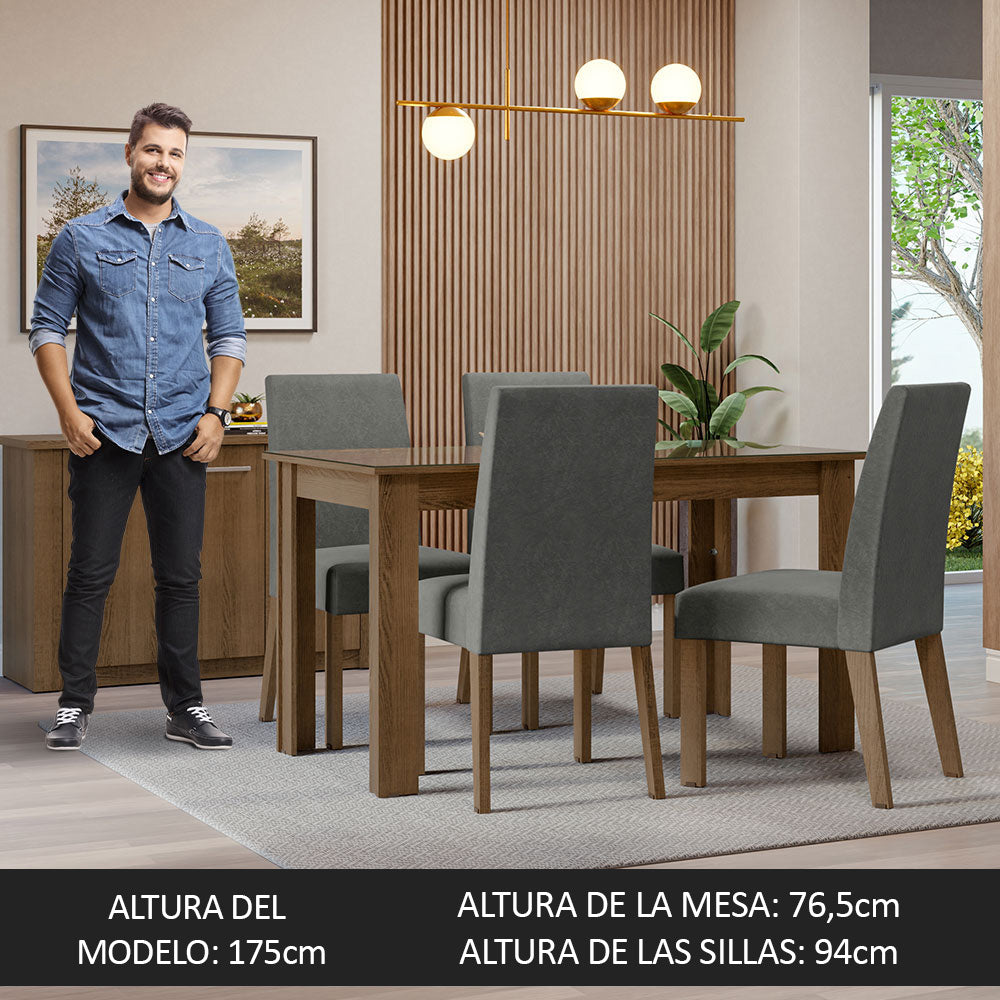 Juego de Comedor con Mesa de Tapa de Vidrio y 4 Sillas Marrón/Silver Antônia Madesa