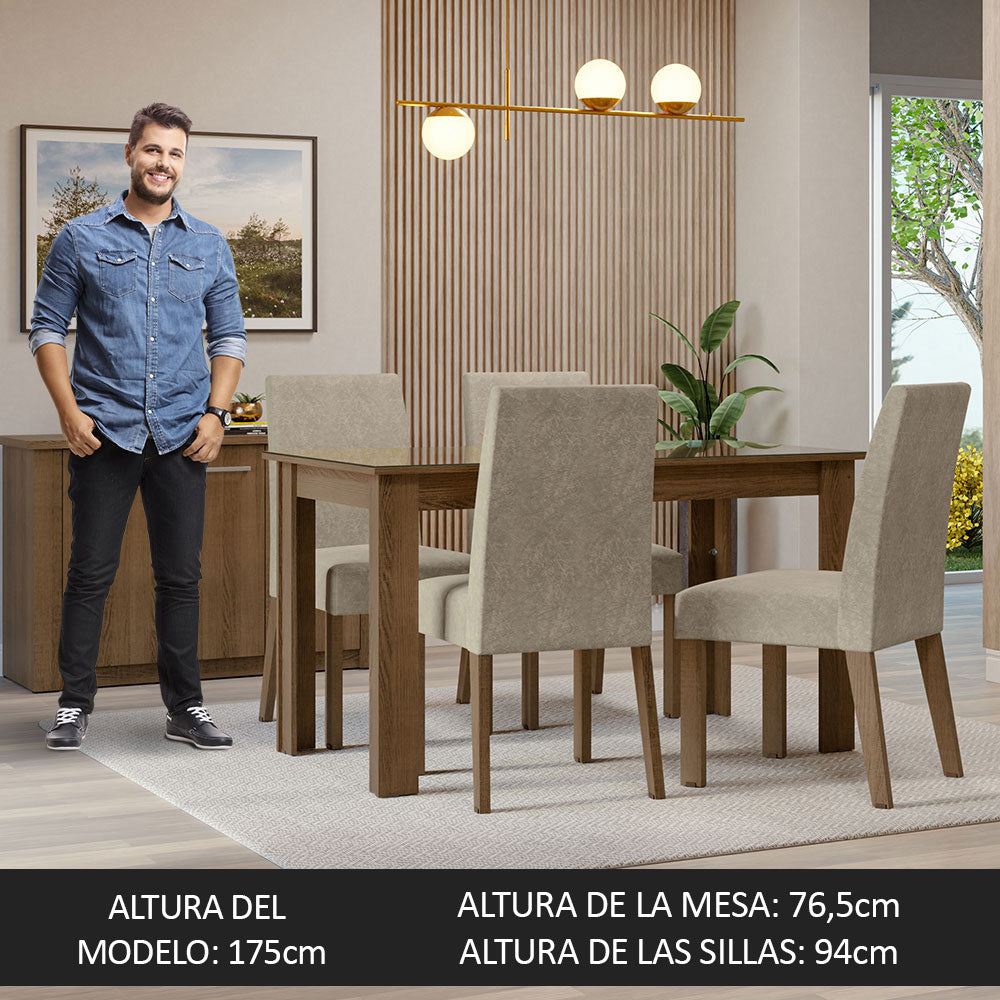Juego de Comedor con Mesa de Tapa de Vidrio y 4 Sillas Marrón/Imperial Antônia Madesa