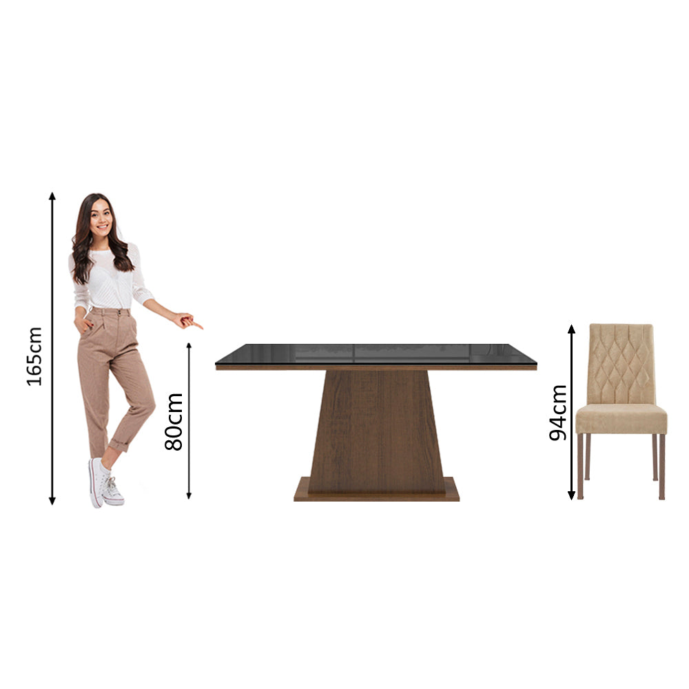 Juego de Comedor Madesa Rafaela Mesa Tapa de Vidrio con 6 Sillas Marrón/Negro/Imperial