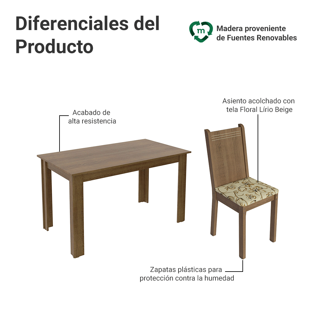 Juego de Comedor con Mesa y 6 Sillas Madesa Analu MLB