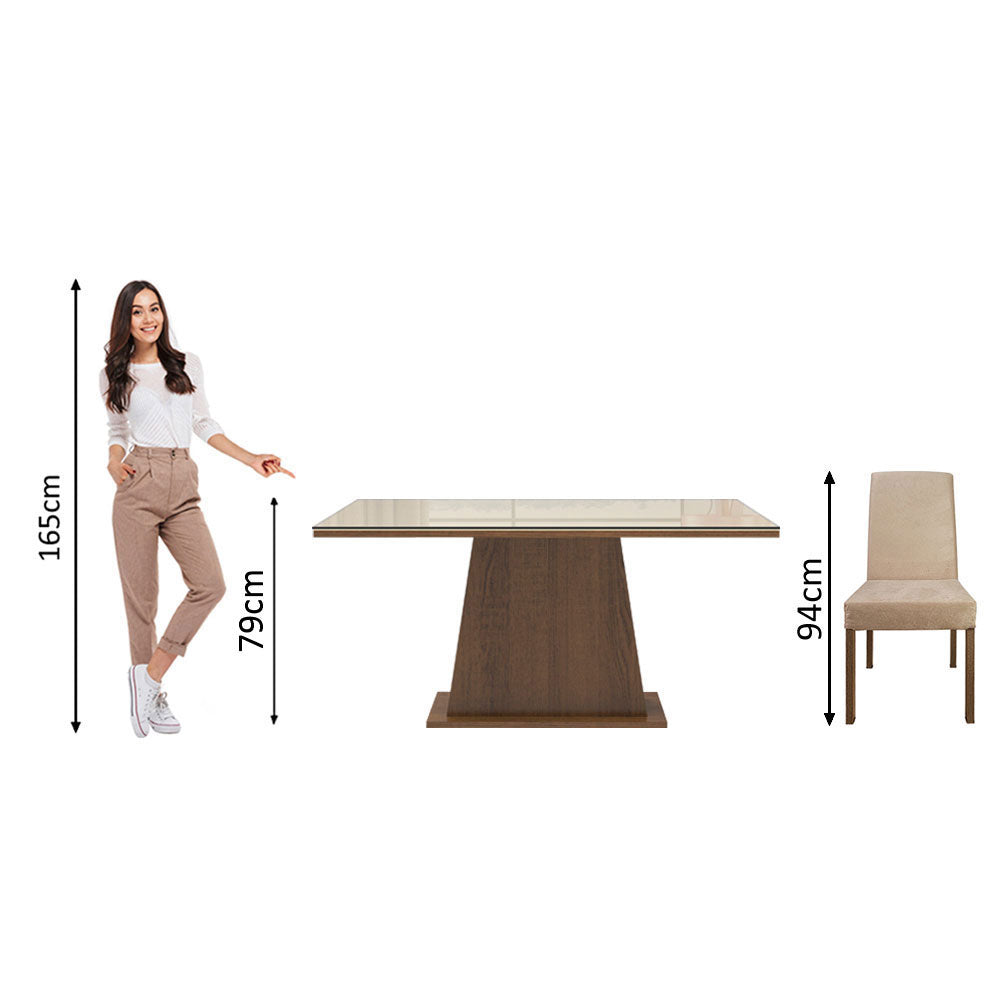 Juego de Comedor Madesa Patricia Mesa con Tapa de Vidrio y 6 Sillas Marrón/Crema/Imperial