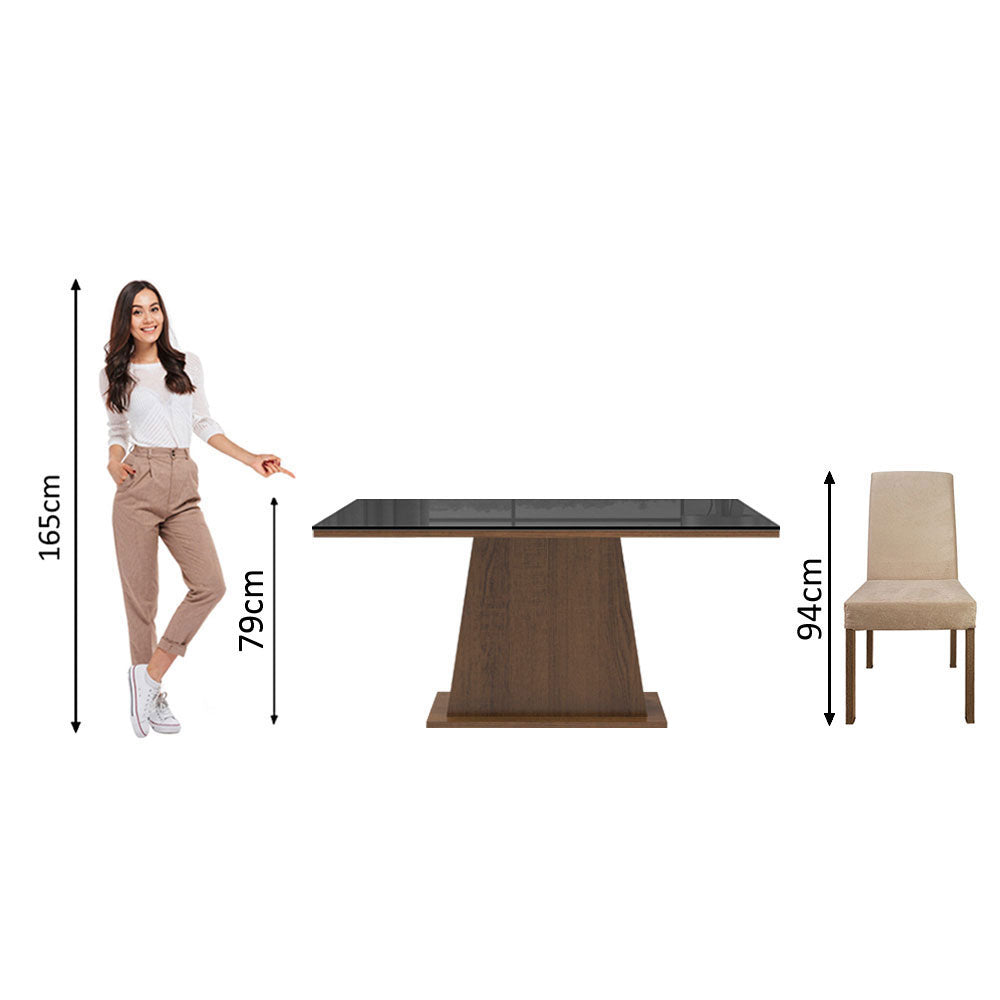 Juego de Comedor Madesa Patricia Mesa con Tapa de Vidrio y 6 Sillas Marrón/Negro/Imperial