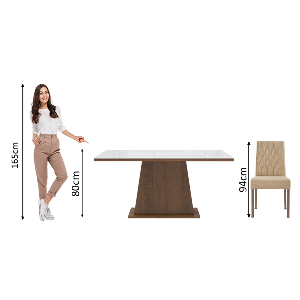 Juego de Comedor Mesa Tapa de Vidrio 6 Sillas Marrón/Blanco/Imperial Stéfani Madesa