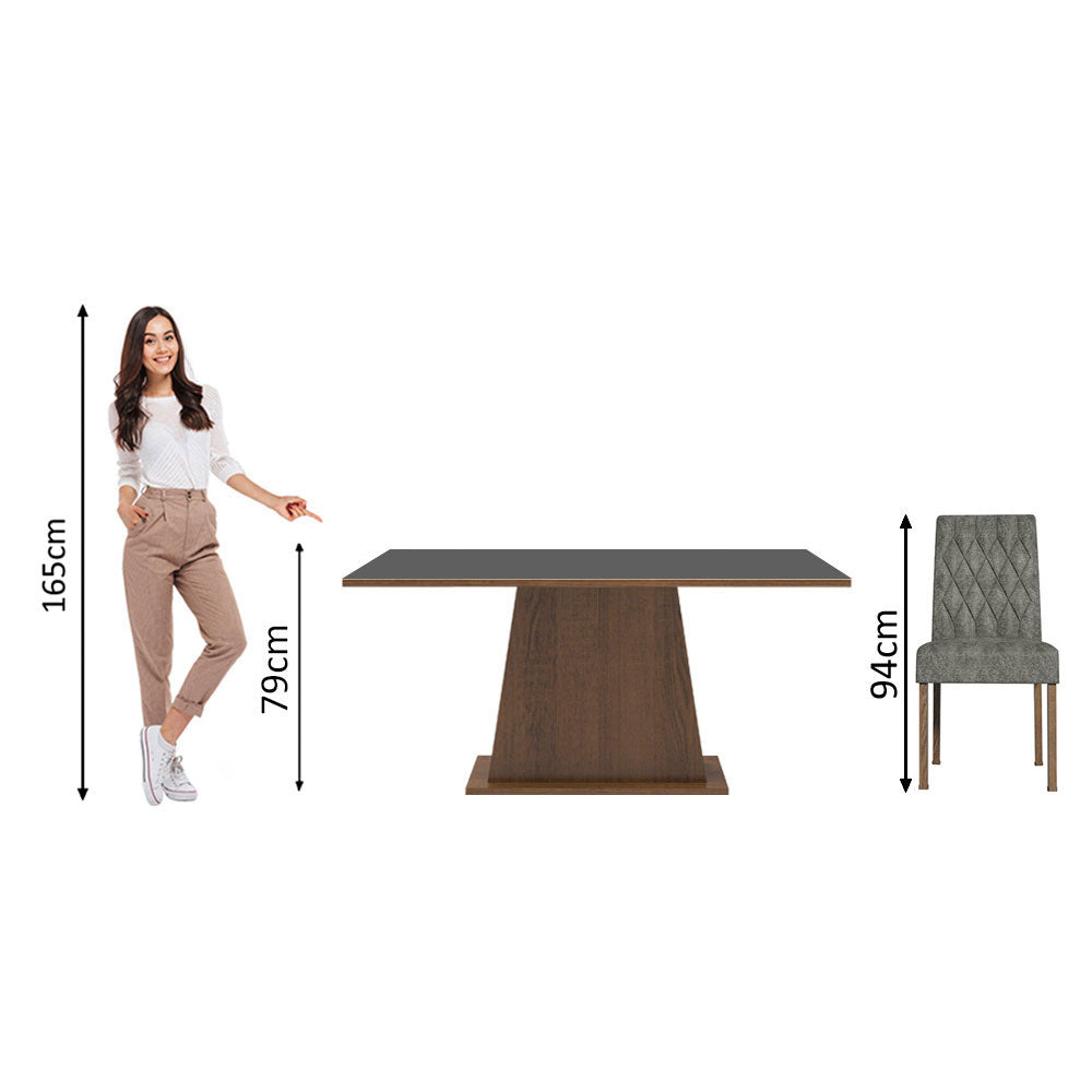 Juego de Comedor Mesa Tapa de Madera 6 Sillas Britney Madesa Marrón/Negro/Plata