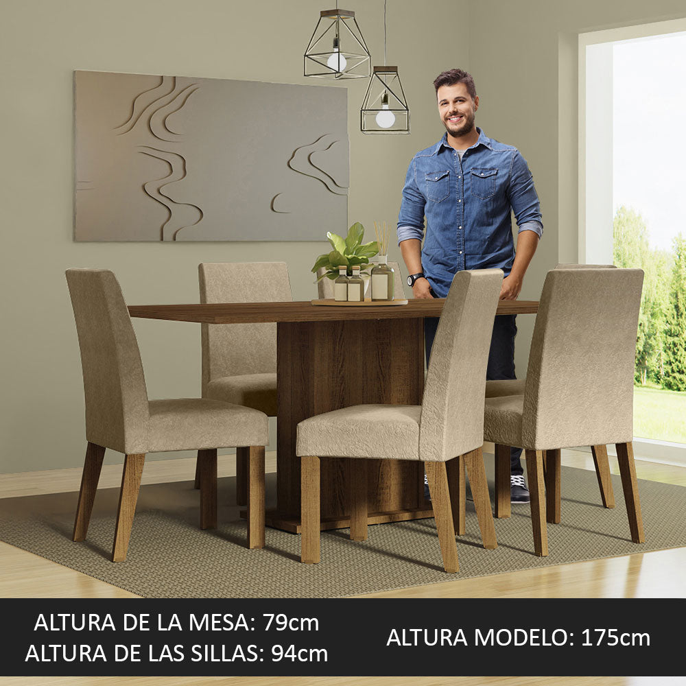 Juego de Comedor Mesa Tapa de Madera 6 Sillas Marrón/Imperial Renata Madesa