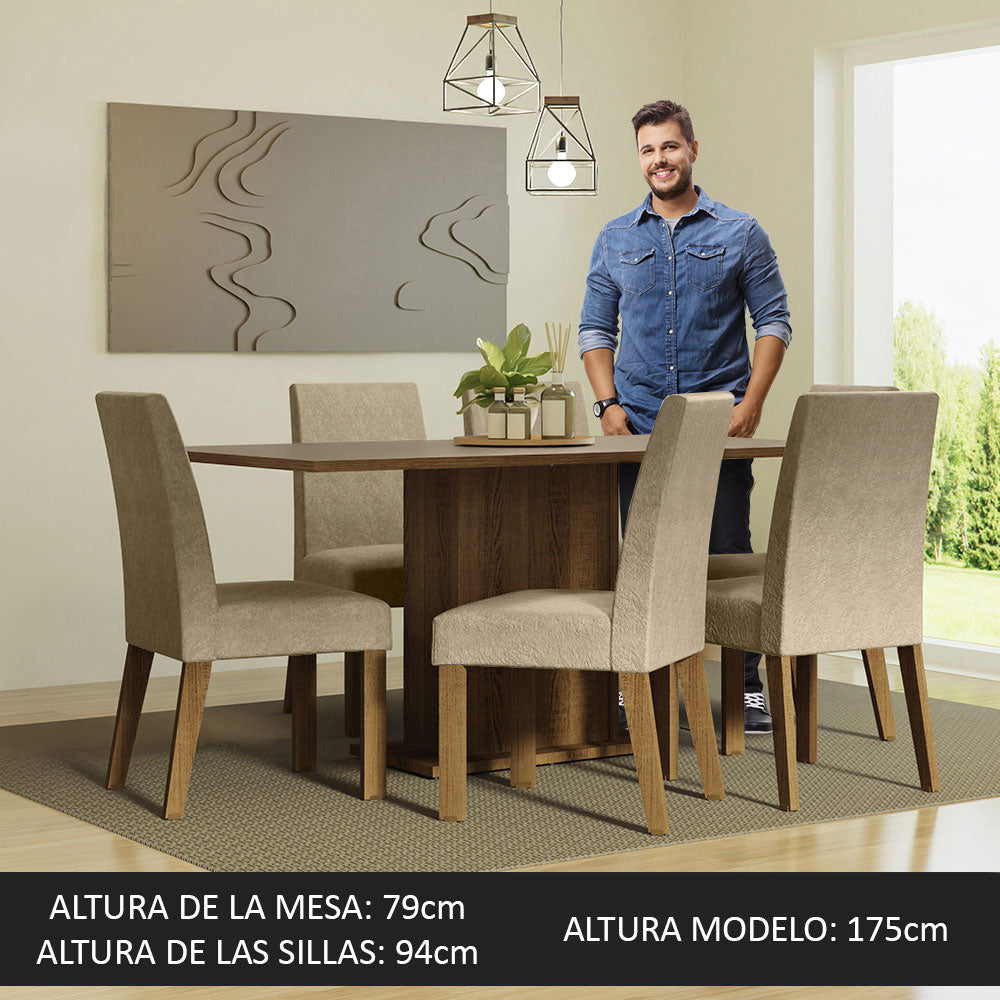 Juego de Comedor con Tapa de Madera 6 Sillas Marrón/Crema/Imperial Renata Madesa