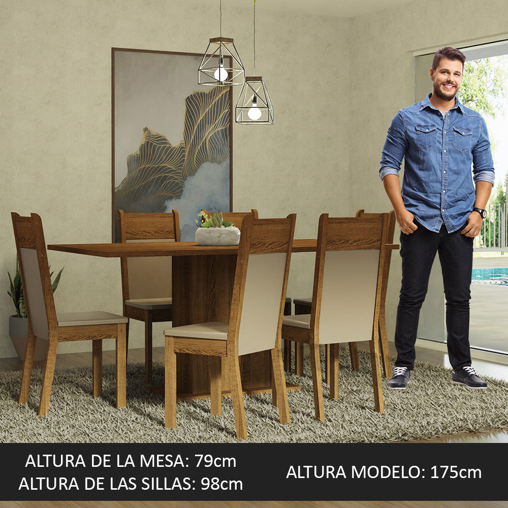 Juego de Comedor Mesa Tapa de Madera 6 Sillas Marrón/Crema/Beige Augusta Madesa