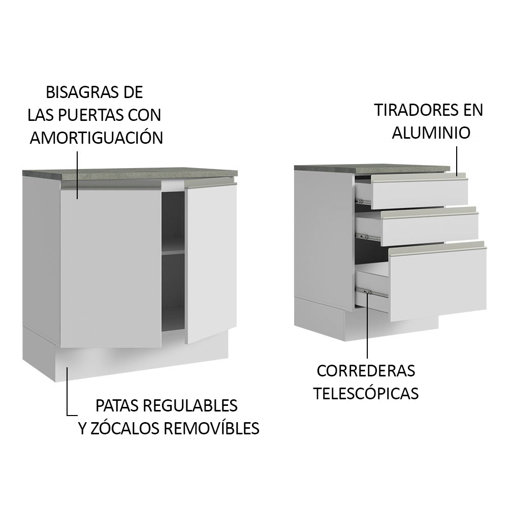 Bajo Mesada para Baño 140cm 2 Puetas 3 Cajones Blanco Madesa
