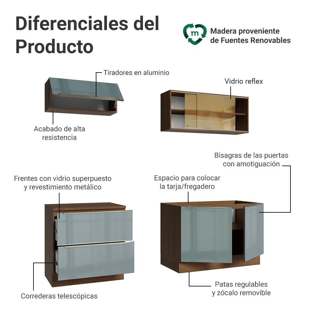 Cocina Compacta 200 x 60 cm Marrón/Gris Lux Madesa 01