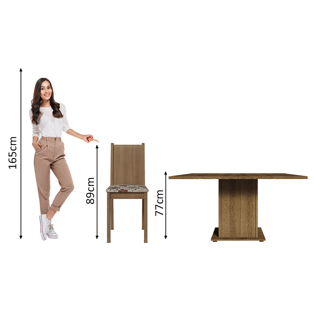 Juego de Comedor Madesa Clarice Mesa Tapa de Madera con 8 Sillas Marrón/Floral Hibiscos
