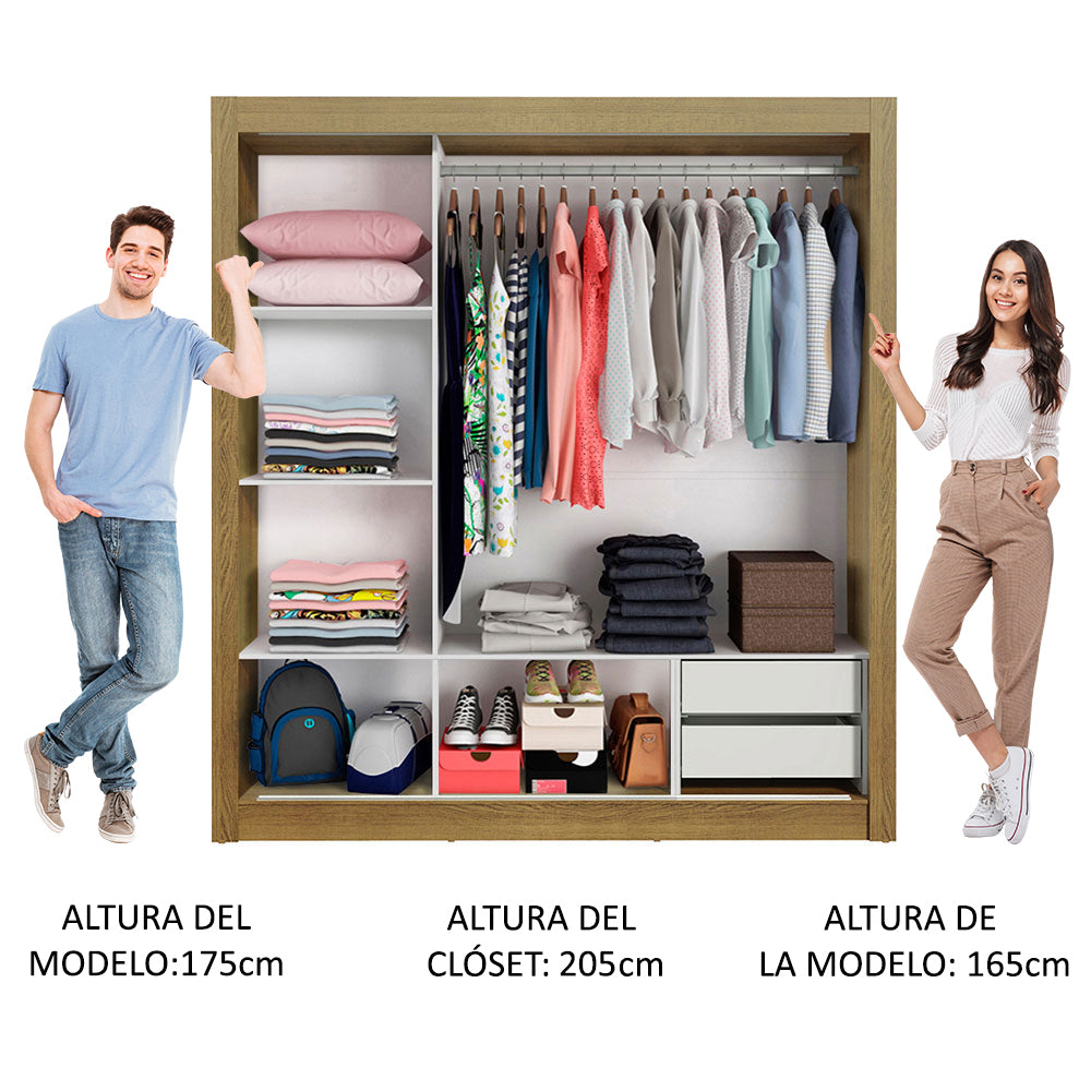 Placard Matrimonial Lyon 3 Puertas Corredizas con Espejos 2 Cajones Marrón/Blanco