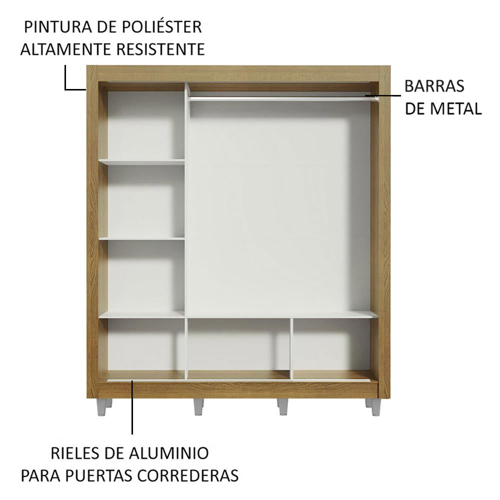 Placard Matrimonial 3 Puertas Corredizas con Espejos con Patas Marrón/Blanco Monaco