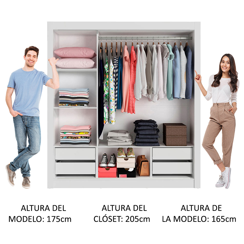 Placard Matrimonial Lyon Plus 3 Puertas Corredizas 4 Cajones Blanco/Negro