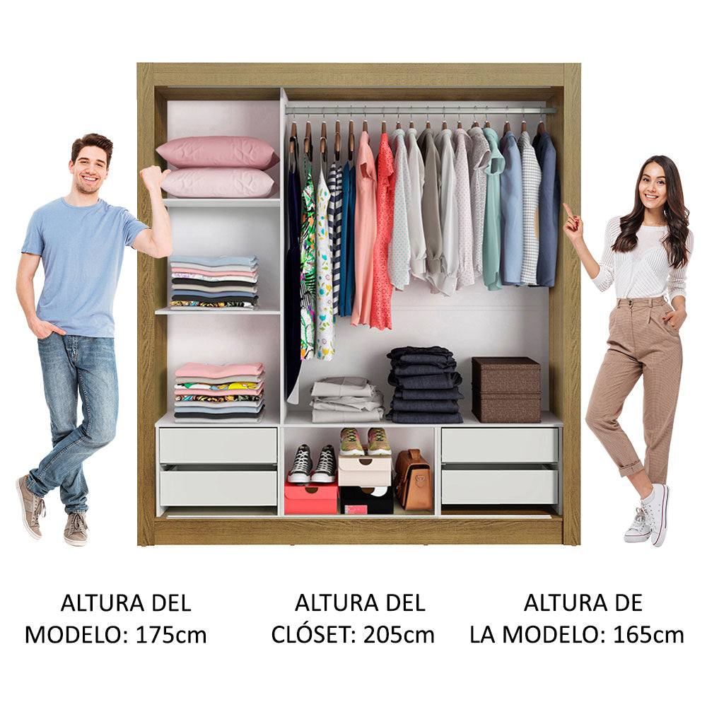 Placard Matrimonial Lyon Plus 3 Puertas Corredizas 4 Cajones Marrón/Negro