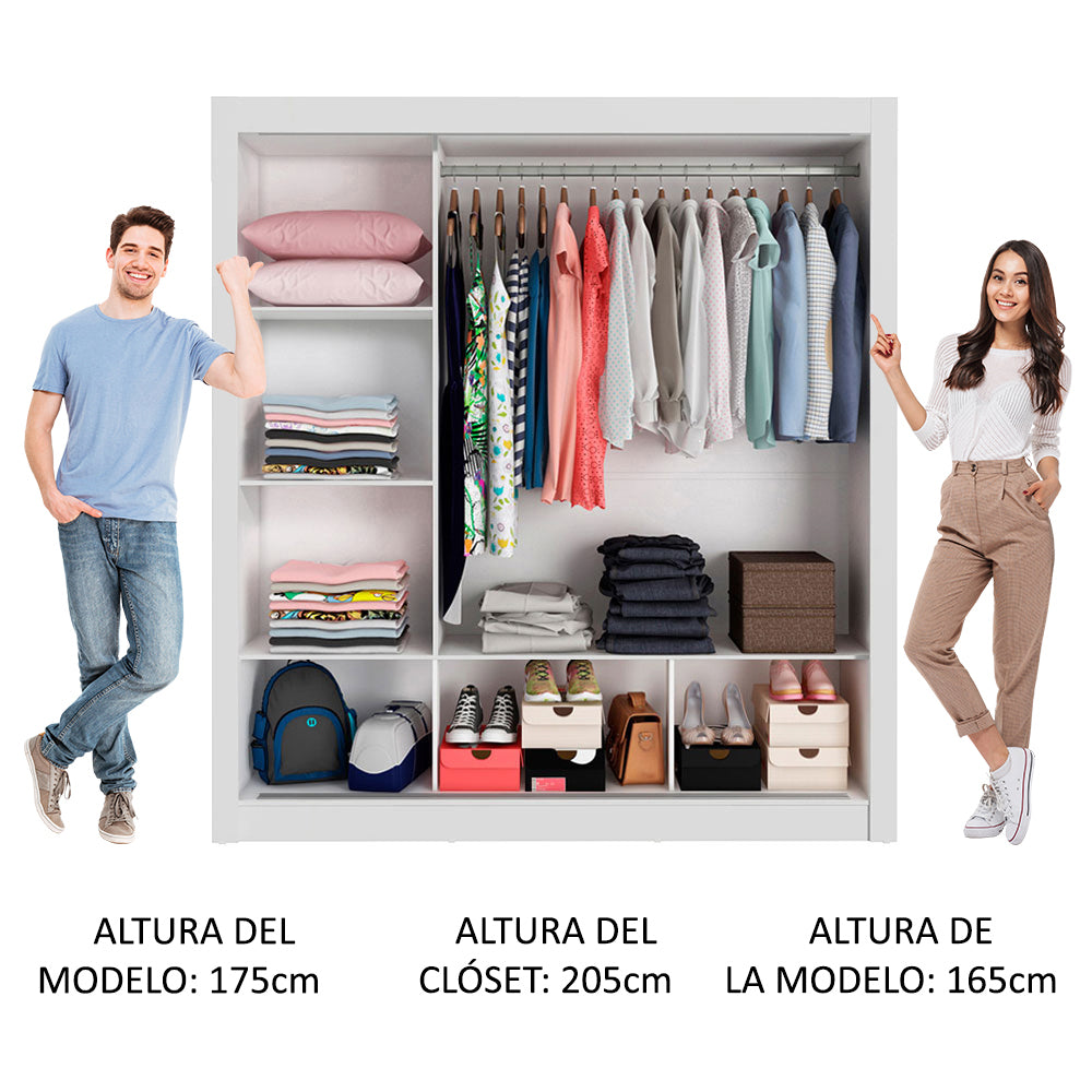 Placard Matrimonial 3 Puertas Corredizas Blanco/Gris Monaco
