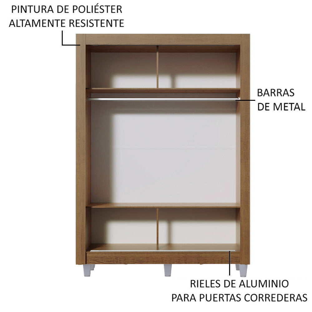 Placard Soltero Denver 2 Puertas Corredizas Espejos con Patas Marrón