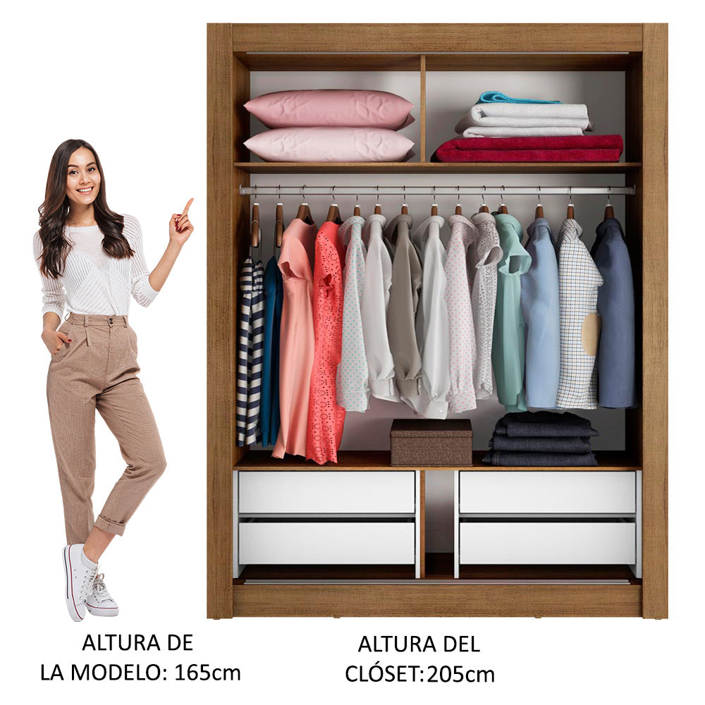 Placard Soltero 2 Puertas Corredizas con Espejo 4 Cajones Marrón/Blanco Dallas Plus