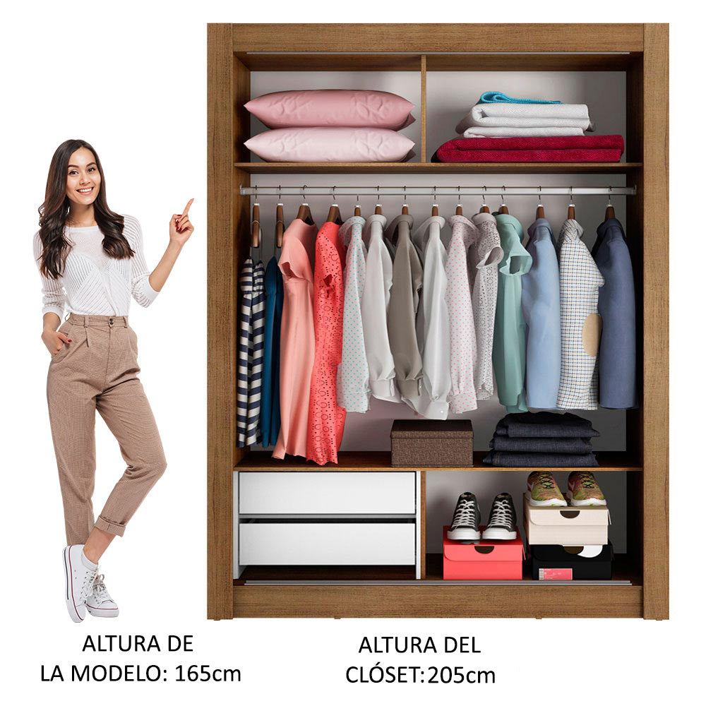 Placard Soltero Dallas 2 Puertas Corredizas 2 Cajones Marrón/Blanco
