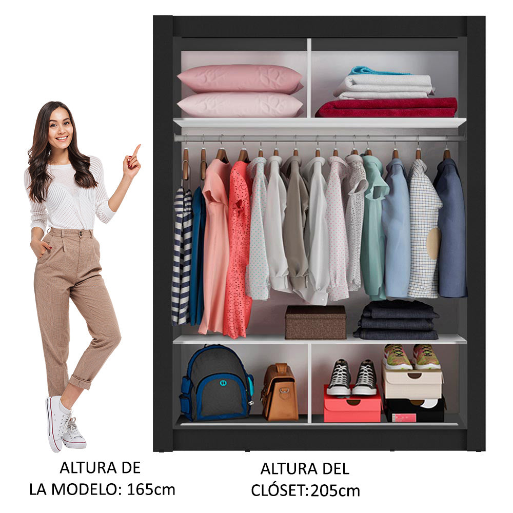 Placard Soltero Denver 2 Puertas Corredizas 2 con Espejo Negro