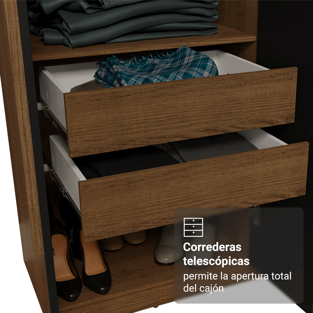 Placard Matrimonial 6 Puertas Batientes Venus Marrón/Negro/Marrón