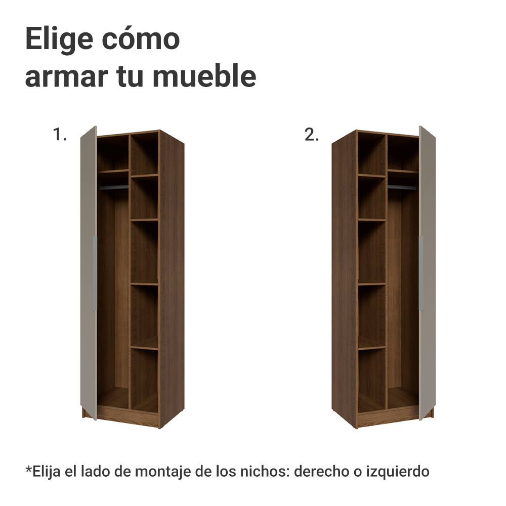 Placard Neo 65 cm 1 Puerta Batientes con Patas Modular 5 Nichos Marrón/Crema Madesa