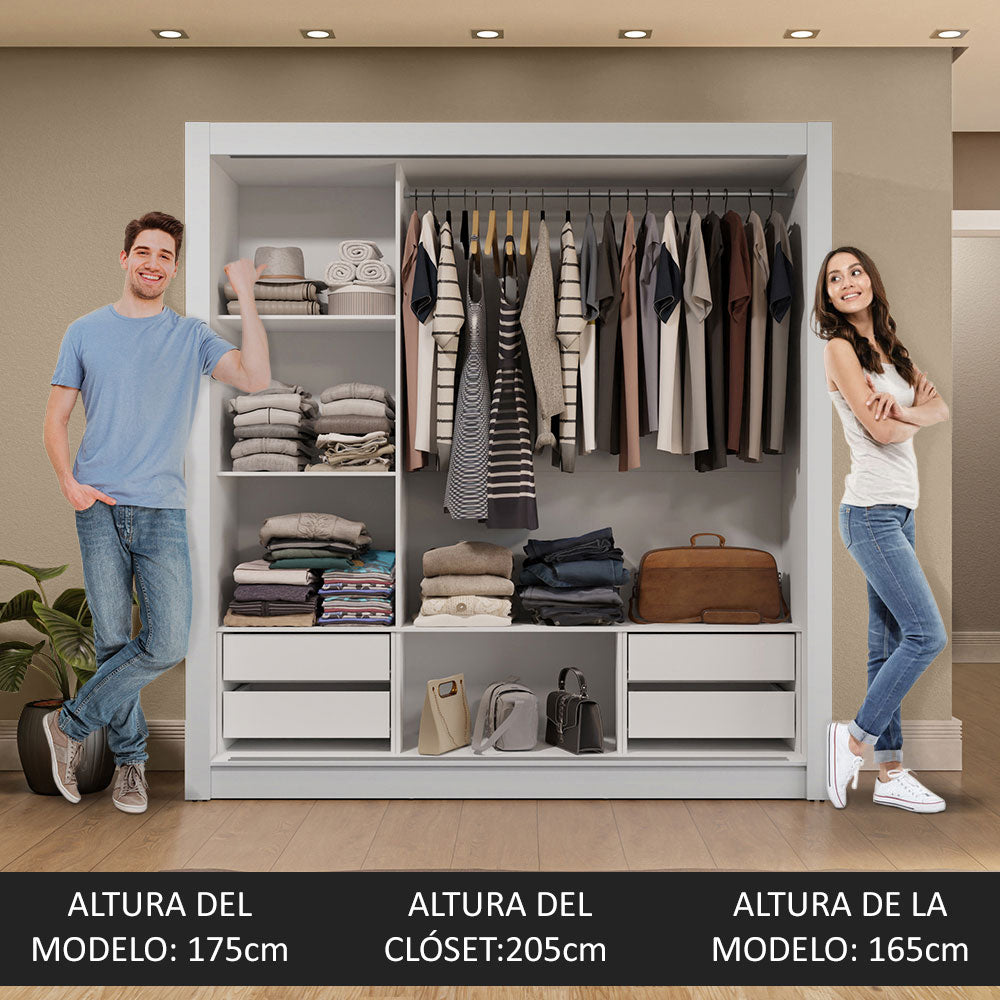 Placard Matrimonial 3 Puertas Corredizas con Espejos 4 Cajones Blanco Sublime Plus