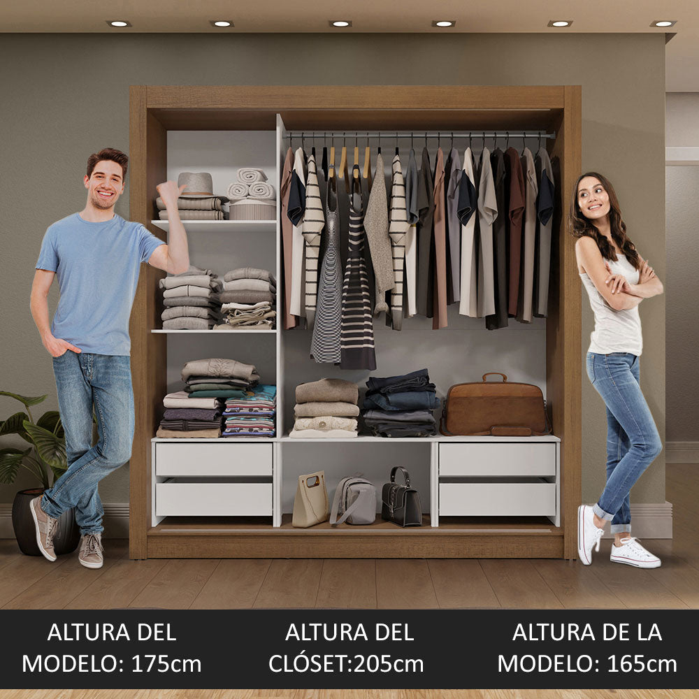 Placard Matrimonial 3 Puertas Corredizas con Espejo 4 Cajones Marrón/Blanco Sublime Plus