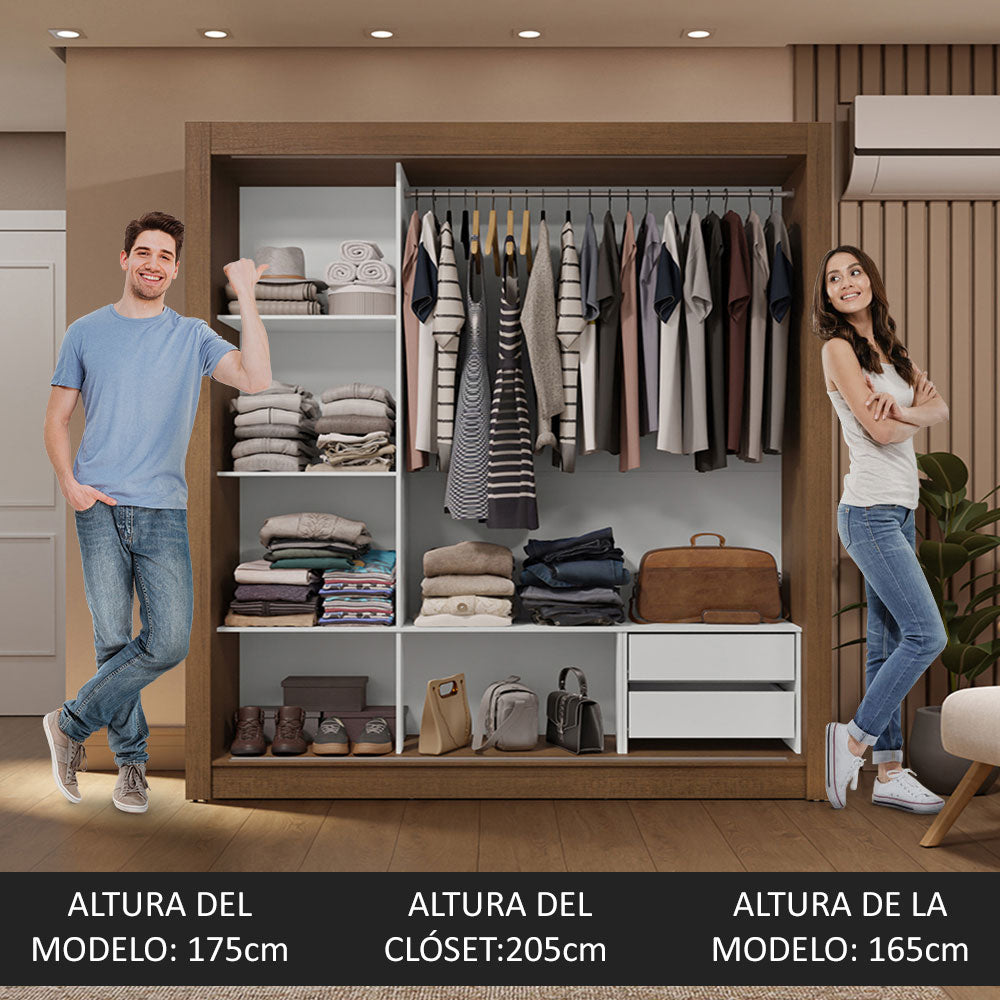 Placard Matrimonial 3 Puertas Corredizas con Espejos 2 Cajones Marrón/Blanco Sublime