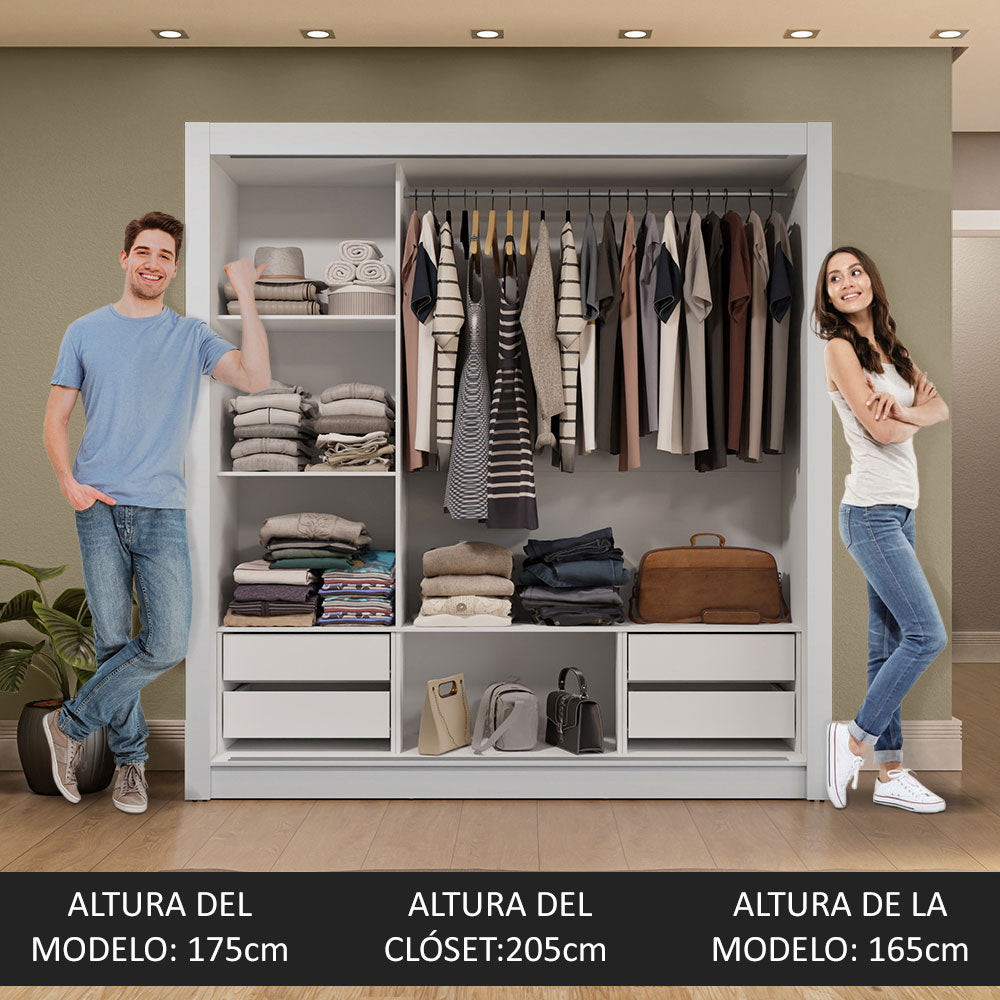 Placard Matrimonial 3 Puertas Corredizas con Espejo 4 Cajones Blanco/Gris Sublime Plus