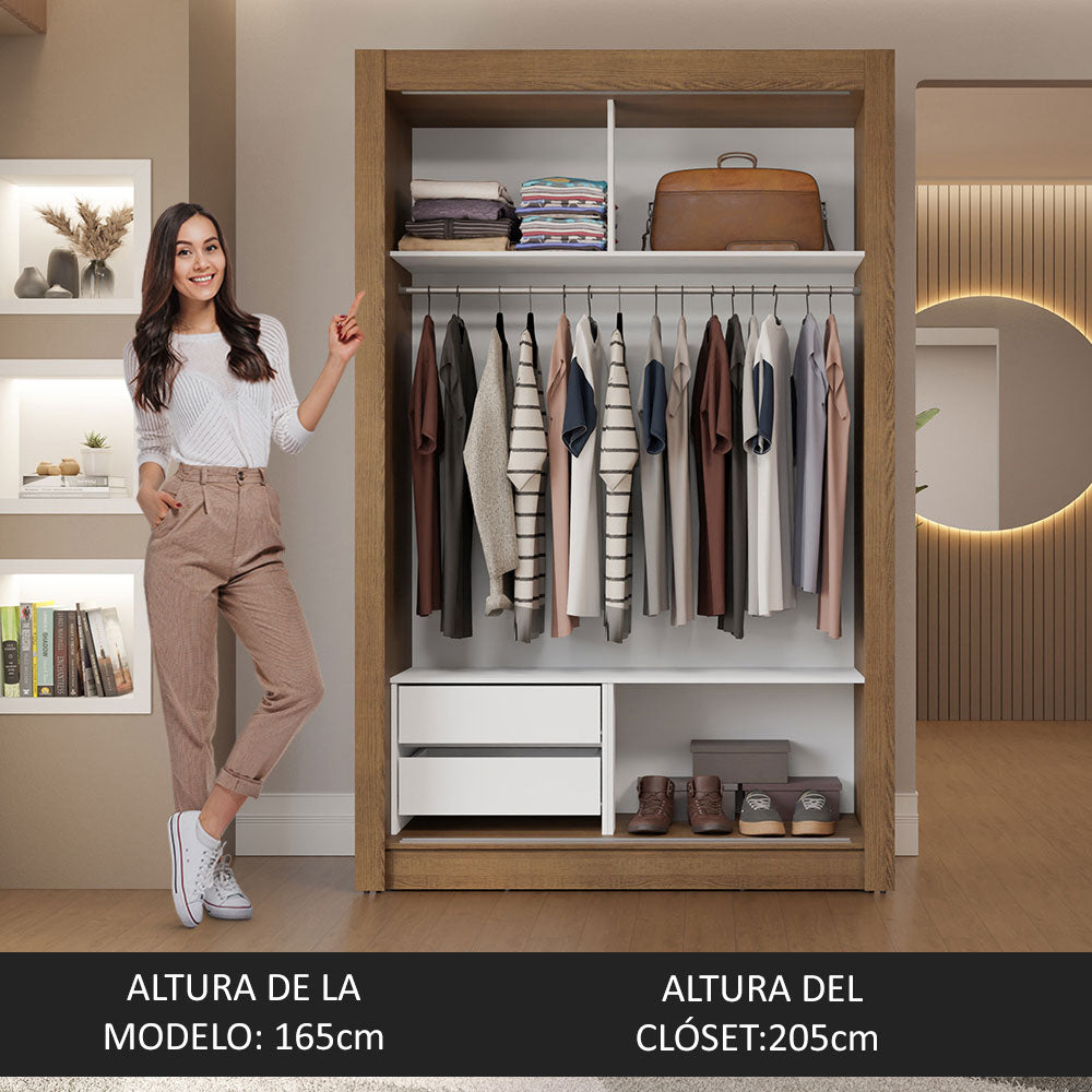 Placard Soltero 2 Puertas Corredizas con Espejos 2 Cajones Marrón Vivare