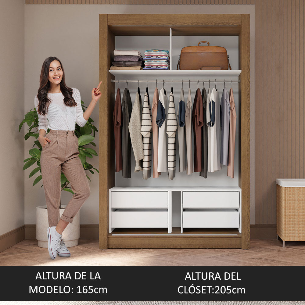 Placard Soltero 2 Puertas Corredizas con Espejo 4 Cajones Marrón/Blanco Vivare Plus