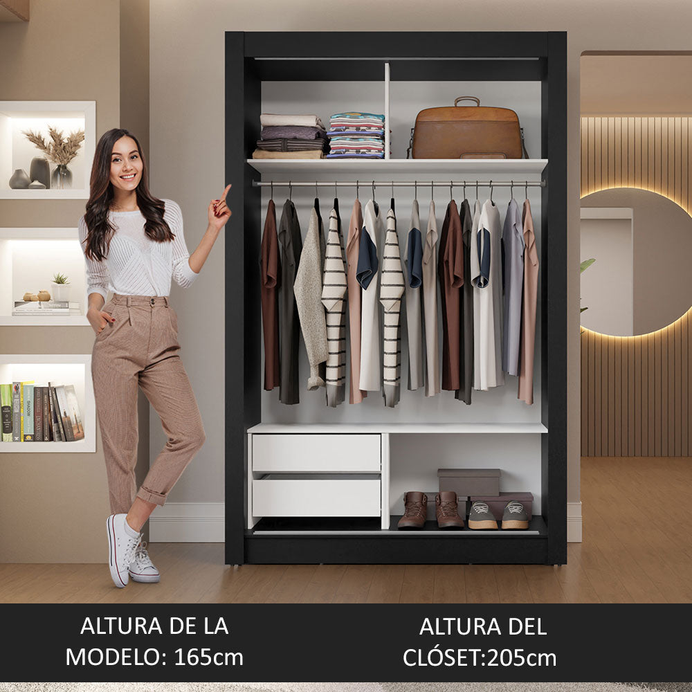 Placard 2 Puertas Corredizas con Espejo 2 Cajones Negro/Blanco Vivare