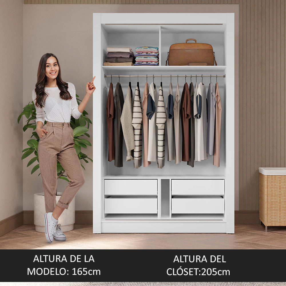Placard Soltero 2 Puertas Corredizas con Espejo 4 Cajones Blanco/Marrón Vivare Plus