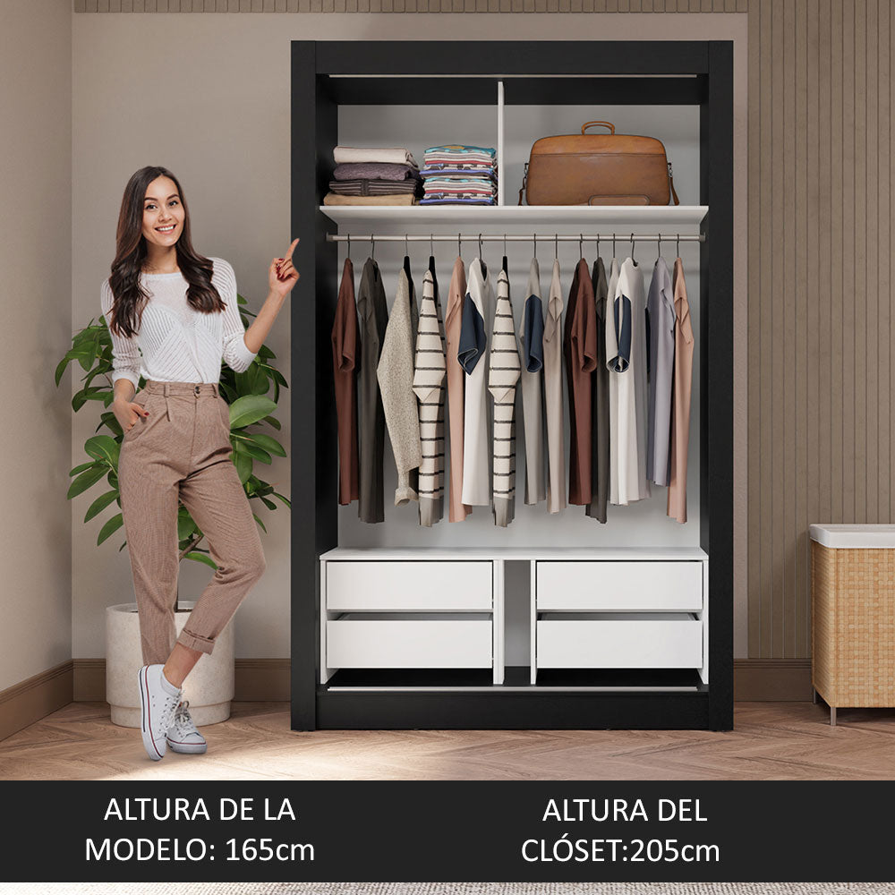 Placard Soltero 2 Puertas Corredizas 4 Cajones Negro/Marrón Vivare Plus