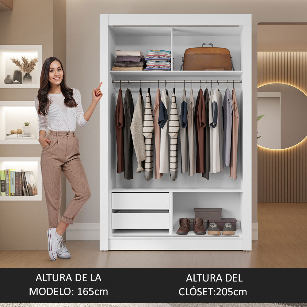 Placard Soltero 2 Puertas Corredizas con Espejo 2 Cajones Blanco/Gris Vivare