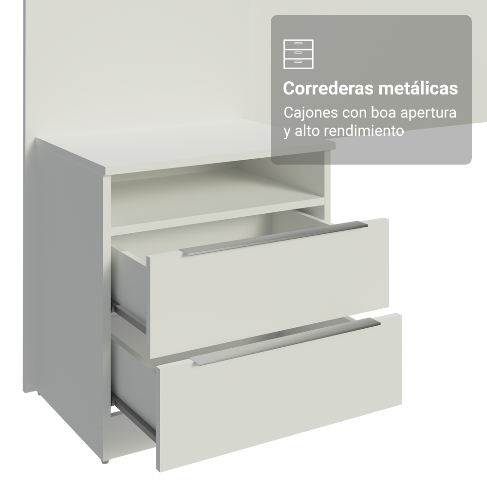 Respaldo de cama extensible Madesa con 2 Mesas de Luz Blanco
